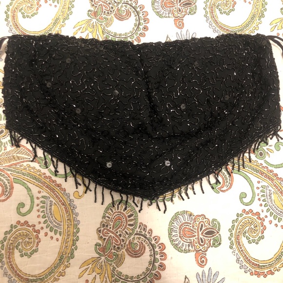 Andretti Donatello Black sequin beaded strapless bandeau top with fringe - Picture 4 of 8